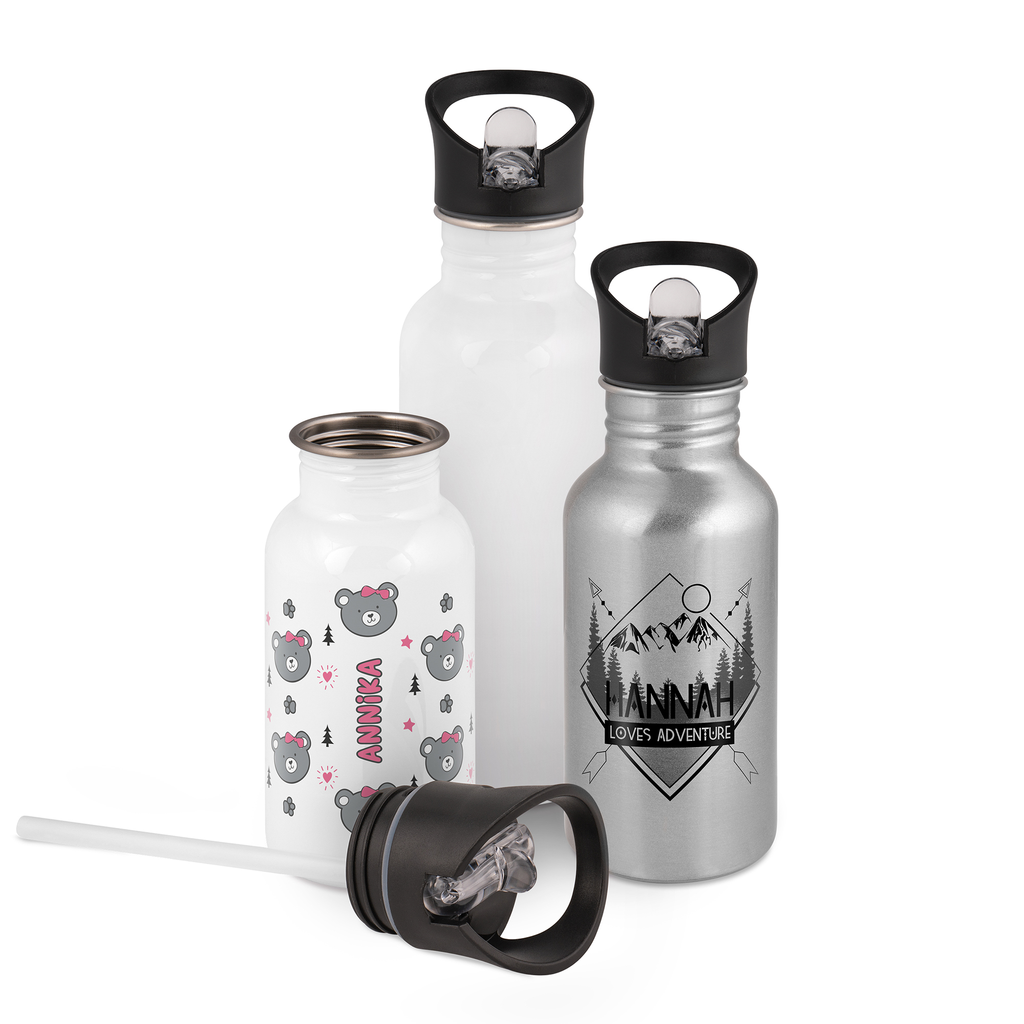 Trinkflaschen Edelstahl 400ml silber l selbst gestalten Detail 1