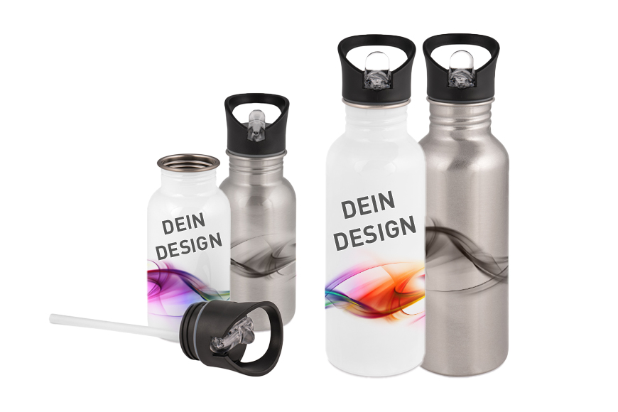 Trinkflaschen Edelstahl 400ml silber l selbst gestalten